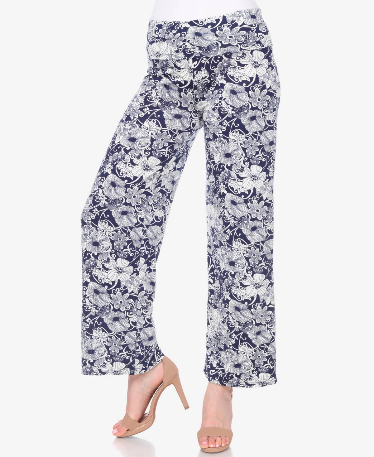 White Mark Womens Fold-over Waist Polyester Wide Leg Pants In Navy