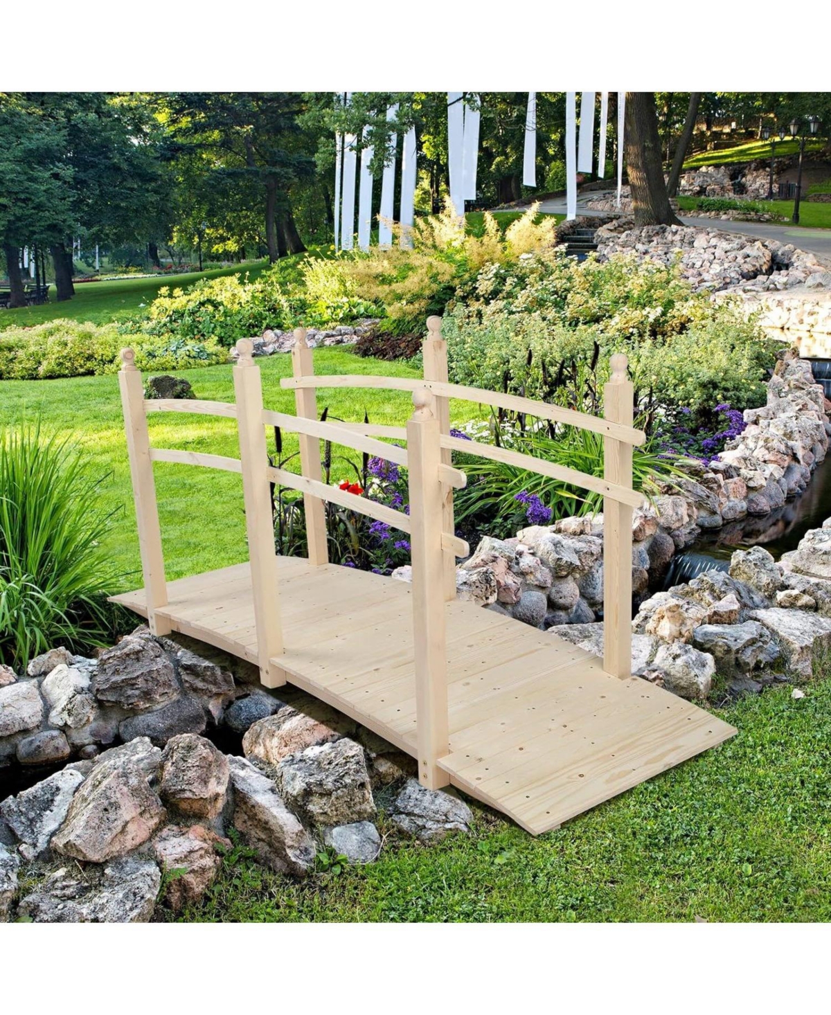 Outdoor Wooden Garden Bridge for Decorative Landscaping and Garden Pathways