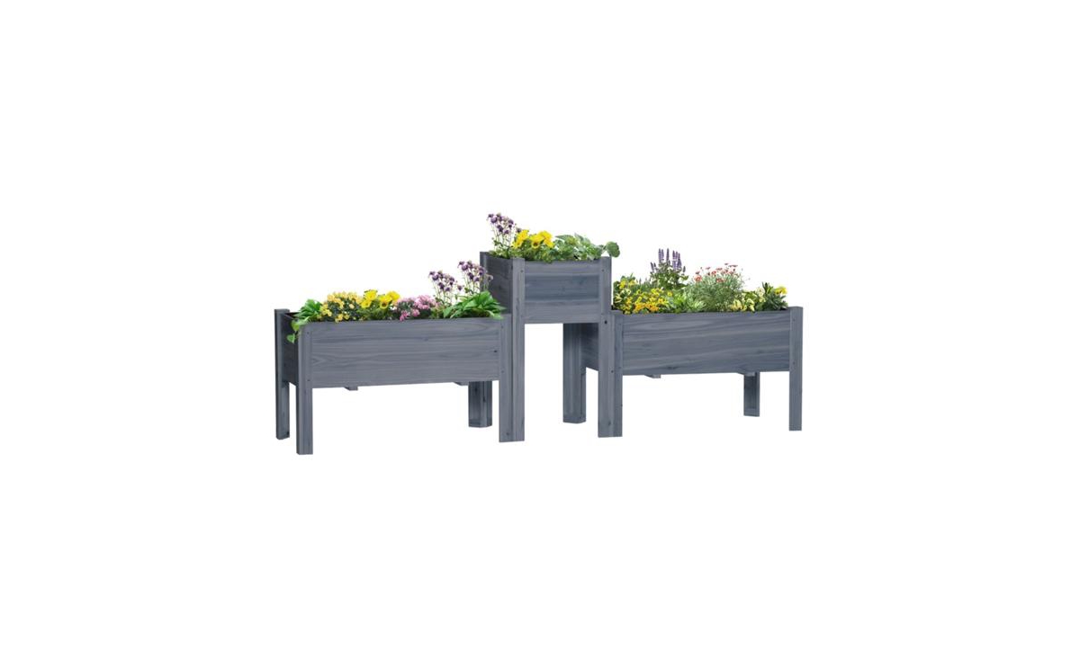 Multi-Functional Wooden Planter Box with Separate Flower Space - Grey