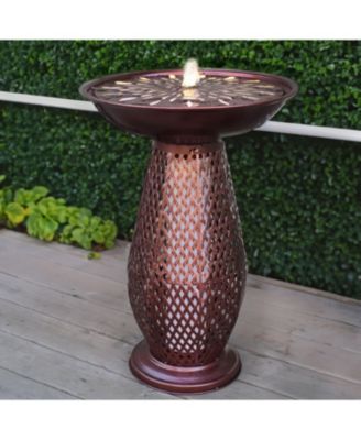 Outdoor Bird Bath Water Fountain with Metal Crosshatch Design - 28.5-Inch - Includes LED Lights