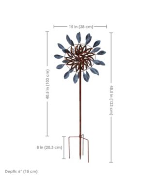 Whirling Petals Powder-Coated Iron Wind Spinner - 48" H - Blue and Brown