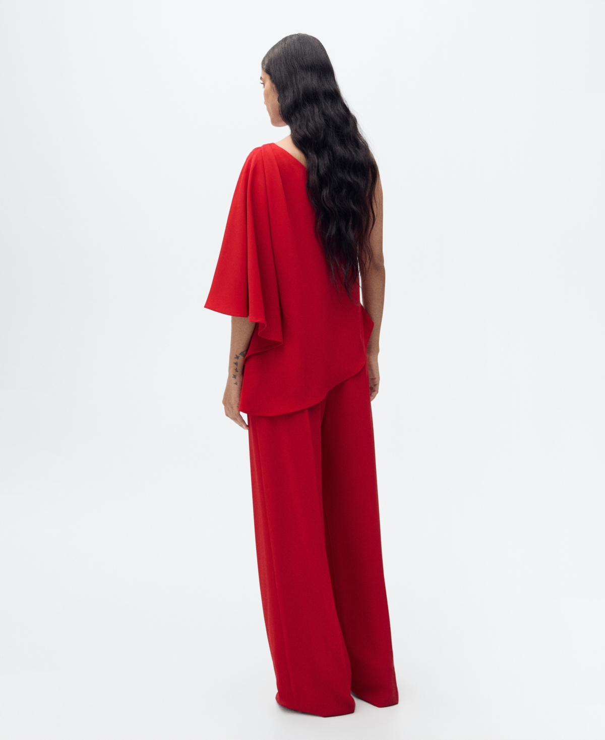 MANGO WOMEN'S ASYMMETRICAL FLARED SLEEVE JUMPSUIT 