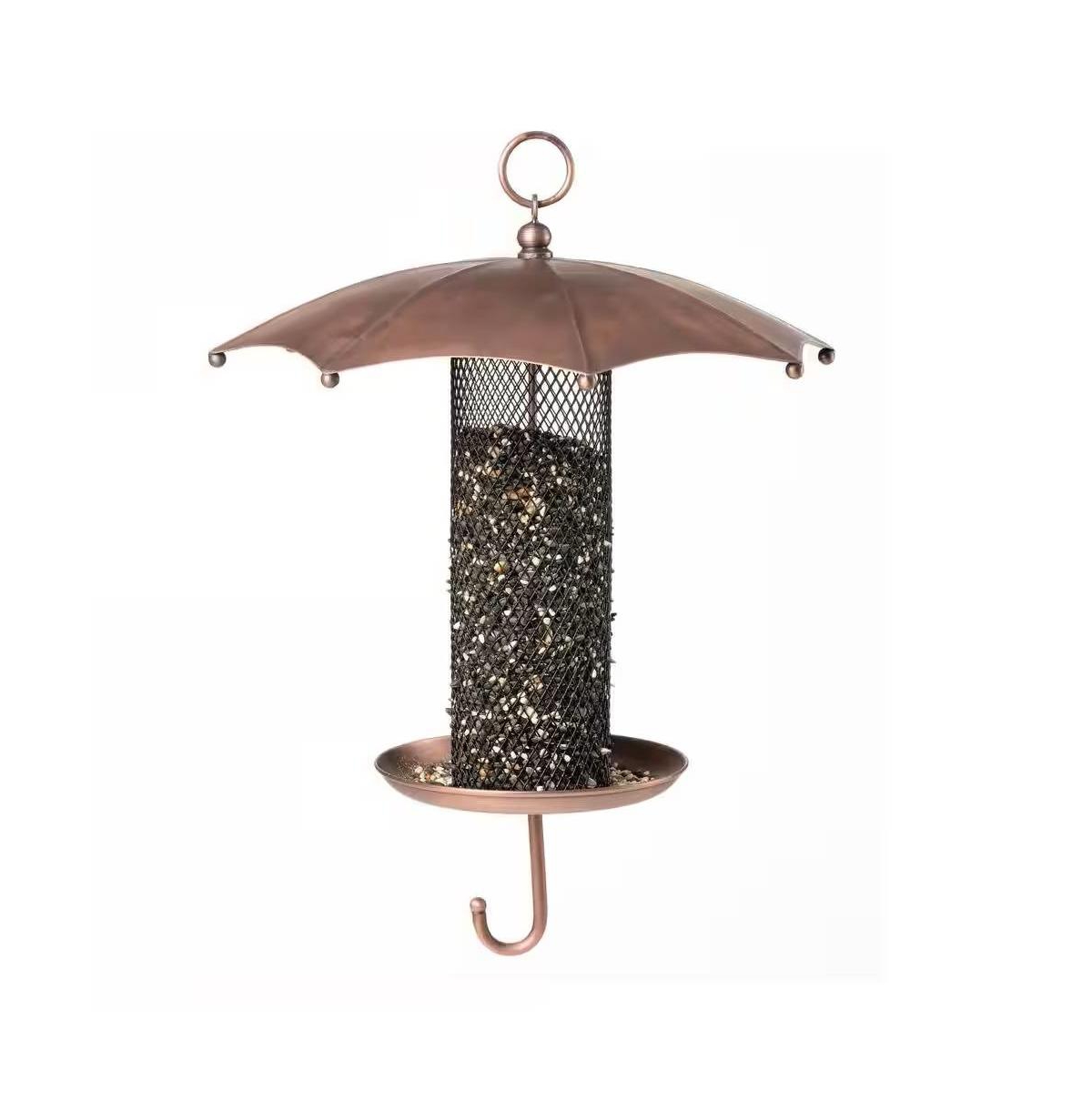 Copper Umbrella Bird Feeder with Mesh Tube for Seed and Bird Feeding Station - Brown