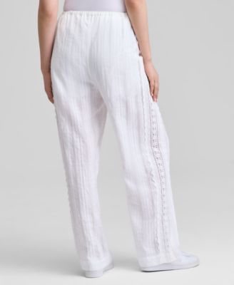 Women's Cotton Eyelet-Trim Drawstring Pants, Exclusively at Macy's