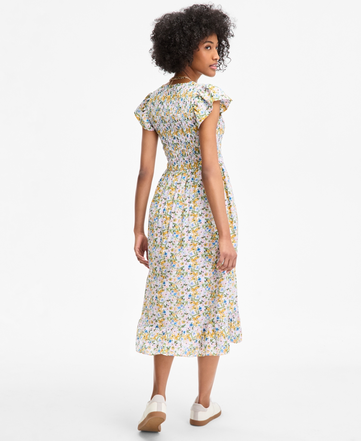 On 34th Women's Printed Smocked Flutter-sleeve Midi Dress, Exclusively At Macy's