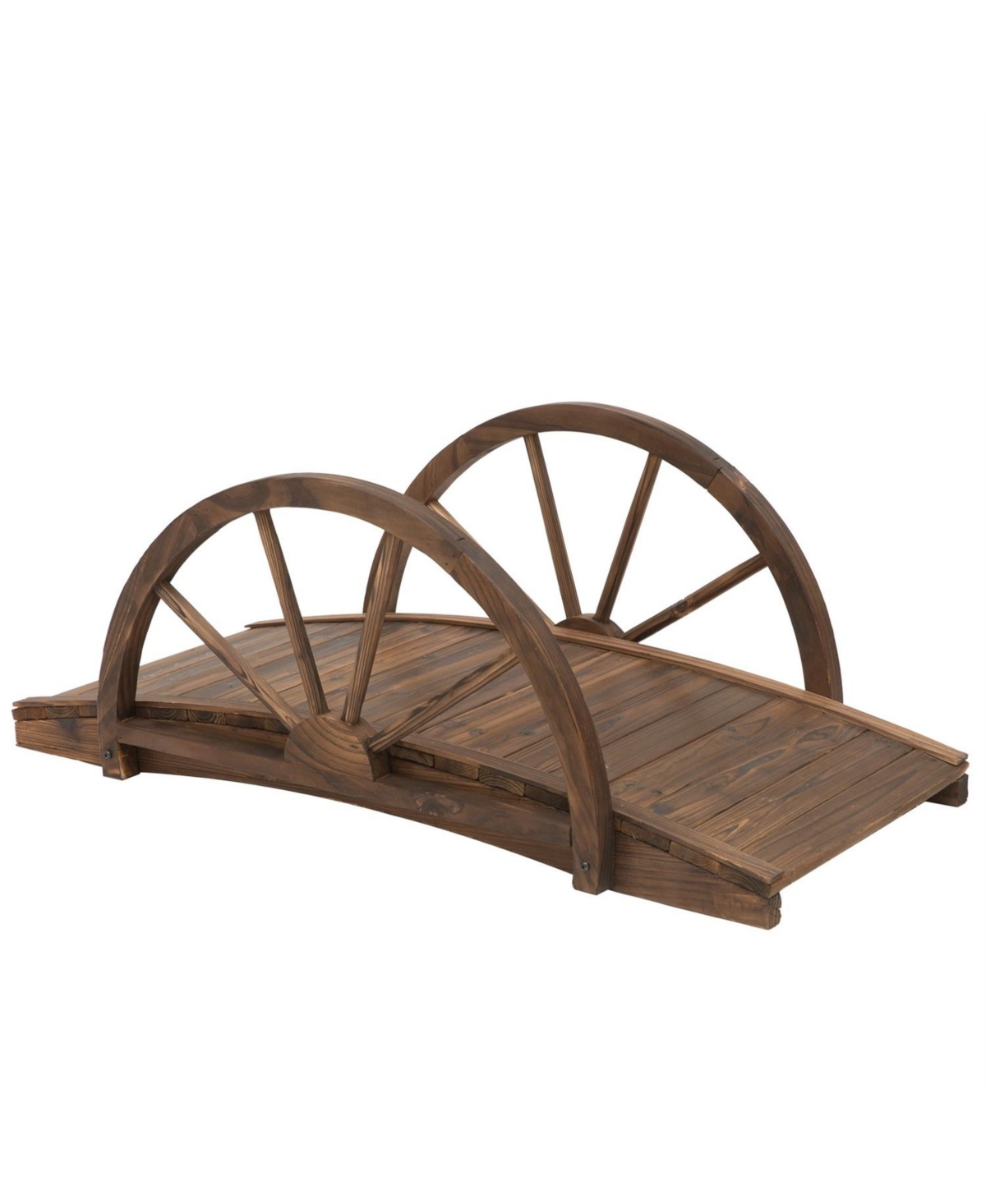 Farmhouse Half-Wheeled Stained Garden Bridge for Outdoor Landscaping and Decoration - Brown