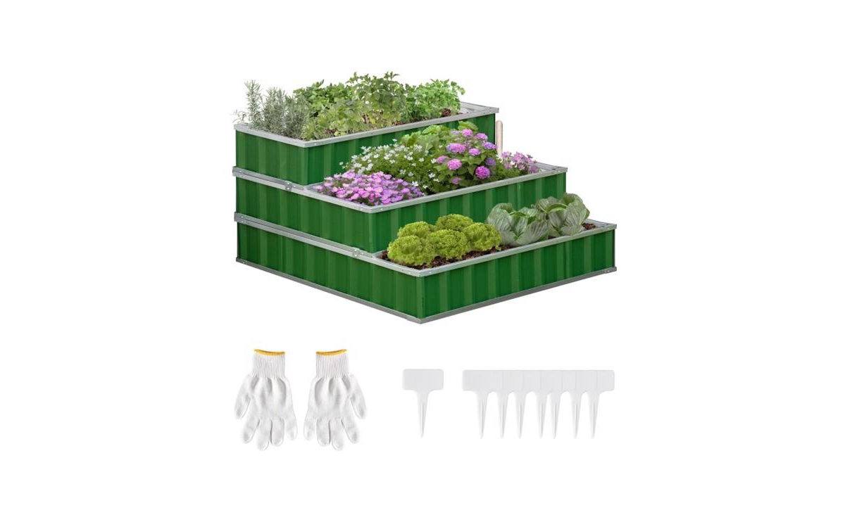 Raised Garden Bed Durable Wooden Planter for Vegetables, Herbs, and Flowers - Green