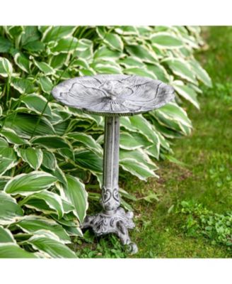 Bird and Blossom Cast Aluminum Metal Bird Bath - Antique Gray - 13"