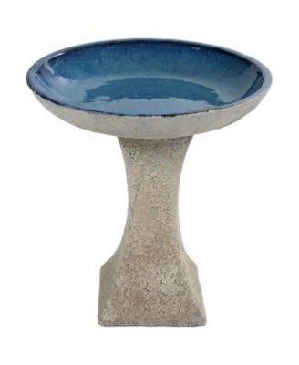 Nantes Ceramic Bird Bath with Lava Finish - White Distressed Ceramic Finish - 16" H