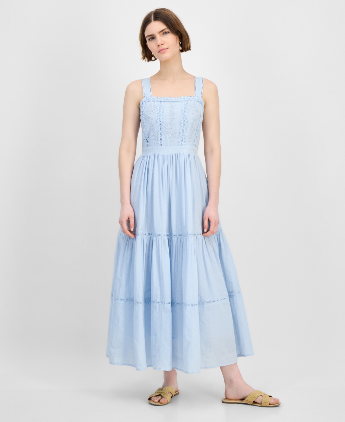Women's Embroidered Cotton Maxi Dress, Exclusively at Macy's - White