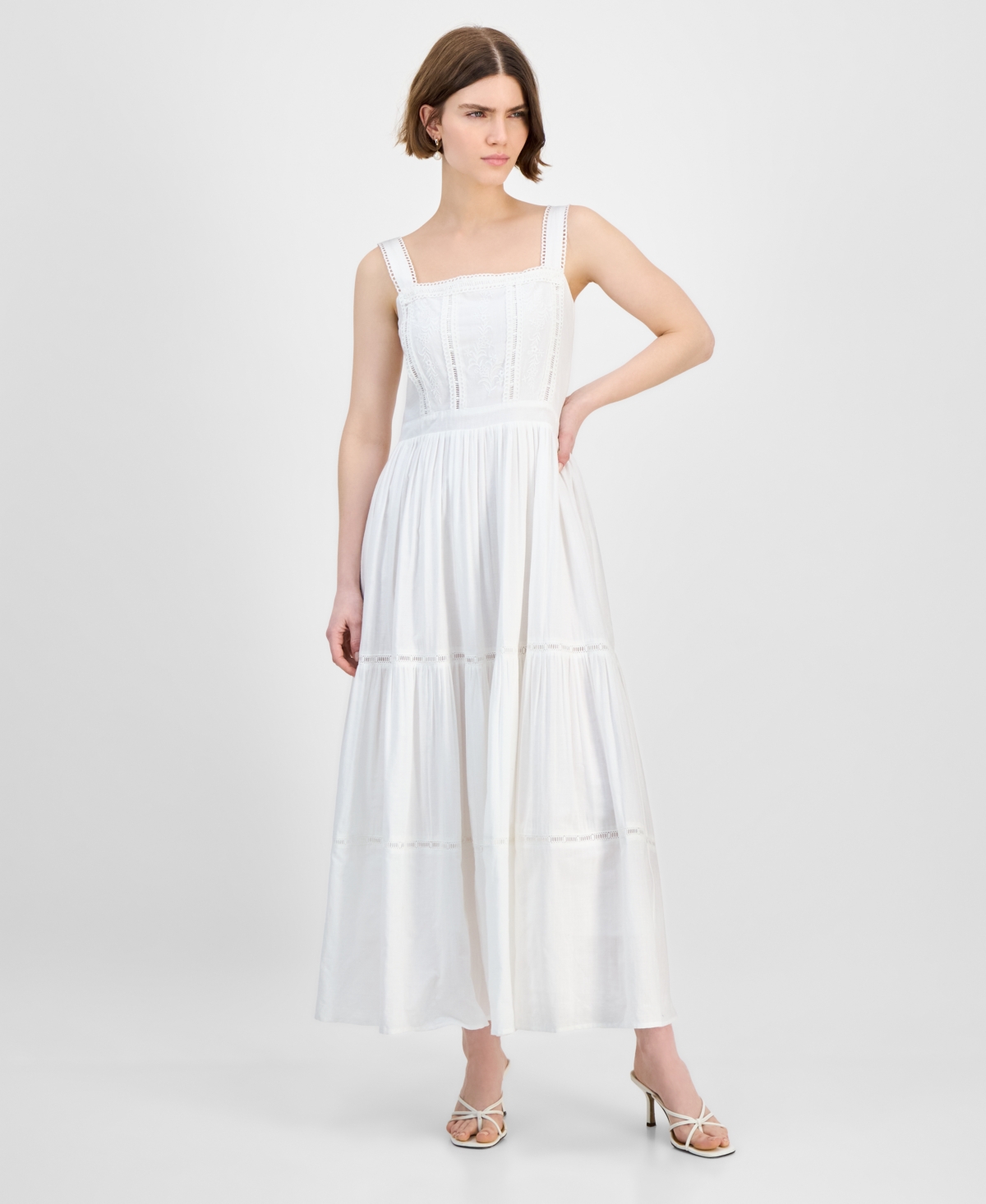 Women's Embroidered Cotton Maxi Dress, Exclusively at Macy's - White