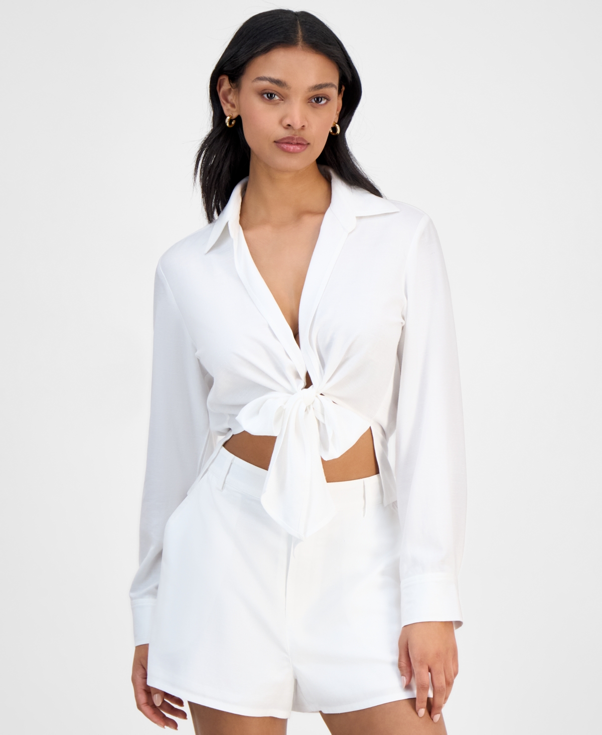 Women's Collared Tie-Hem Blouse, Exclusively at Macy's - Sidewalk