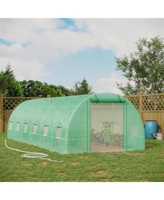 26.2 ft x 9.7 ft Outdoor Walk-in Greenhouse with Green PE Cover and Steel Frame