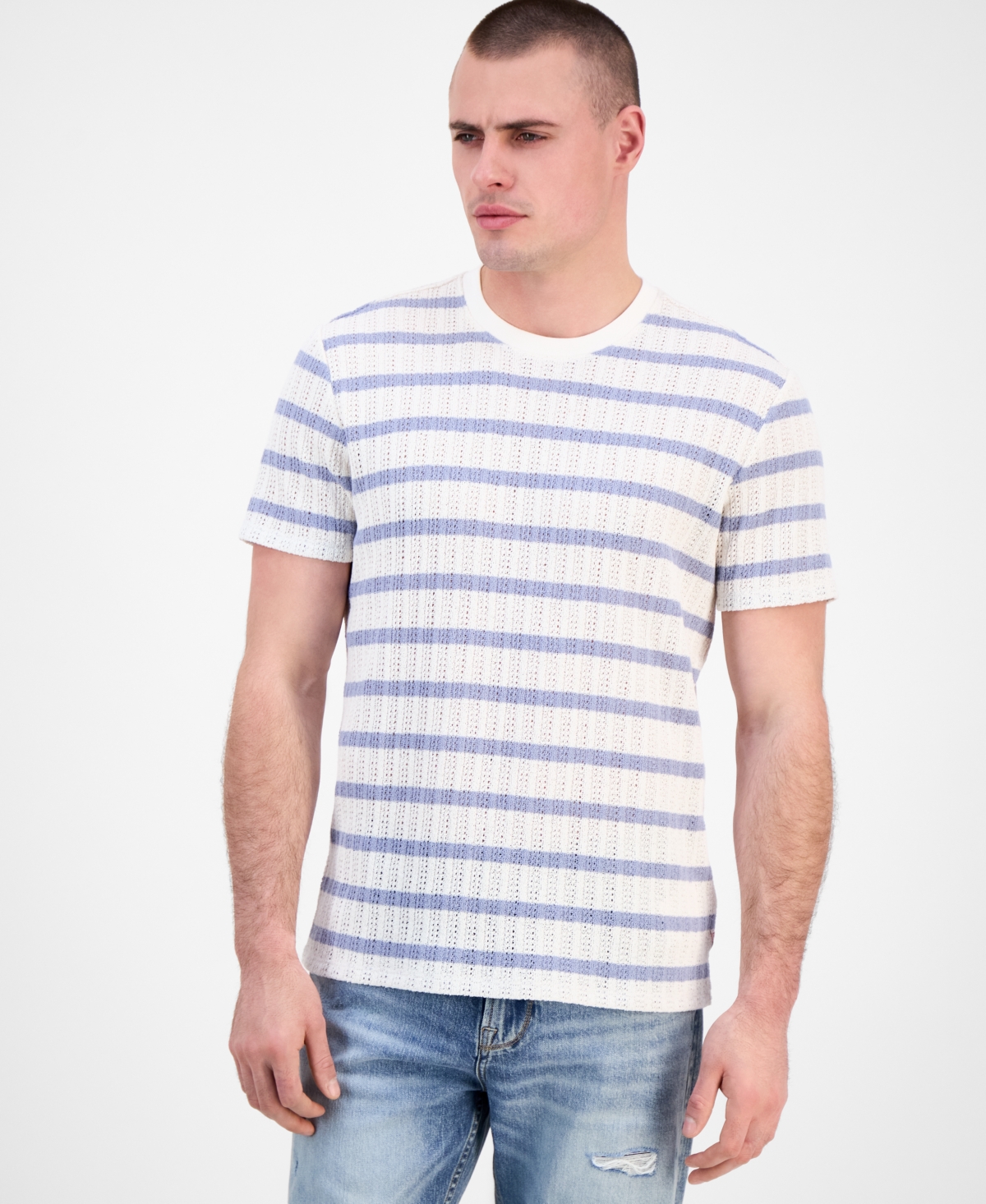 Men's Elon Short Sleeve Textured Striped Crewneck T-Shirt - Nimbus Blue Multi