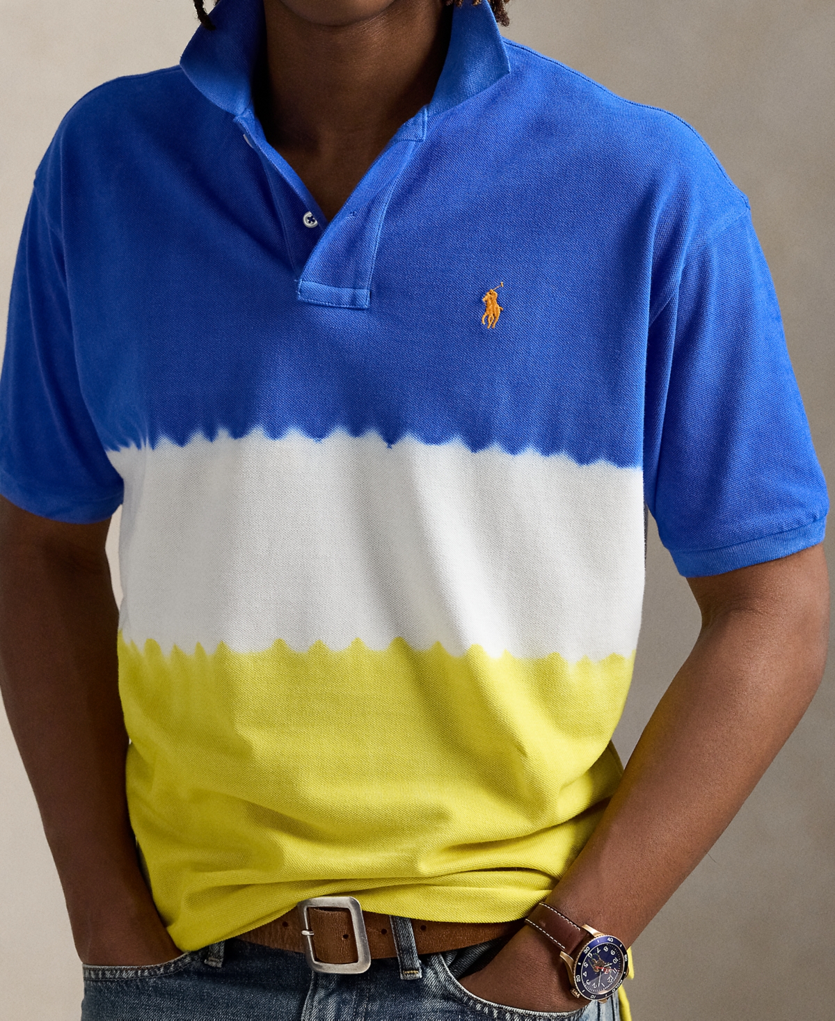 POLO RALPH LAUREN MEN'S CLASSIC-FIT DIP-DYED MESH POLO SHIRT