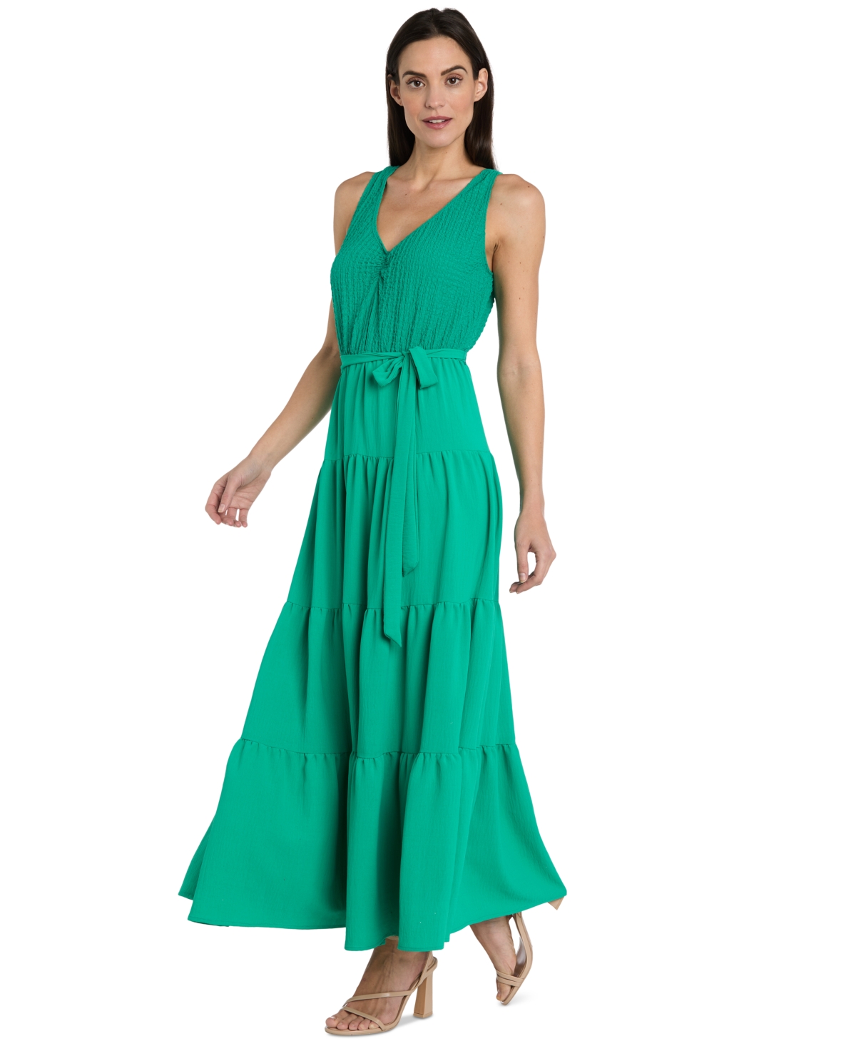 R & M Richards Women's Mixed-media Tiered Maxi Dress In Multi