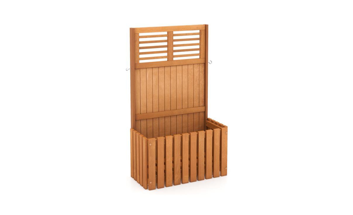 Wooden Planter Box with Metal Hooks for Efficient Gardening Setup - Natural