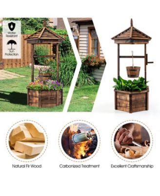 Rustic Wooden Wishing Well with Adjustable Hanging Bucket