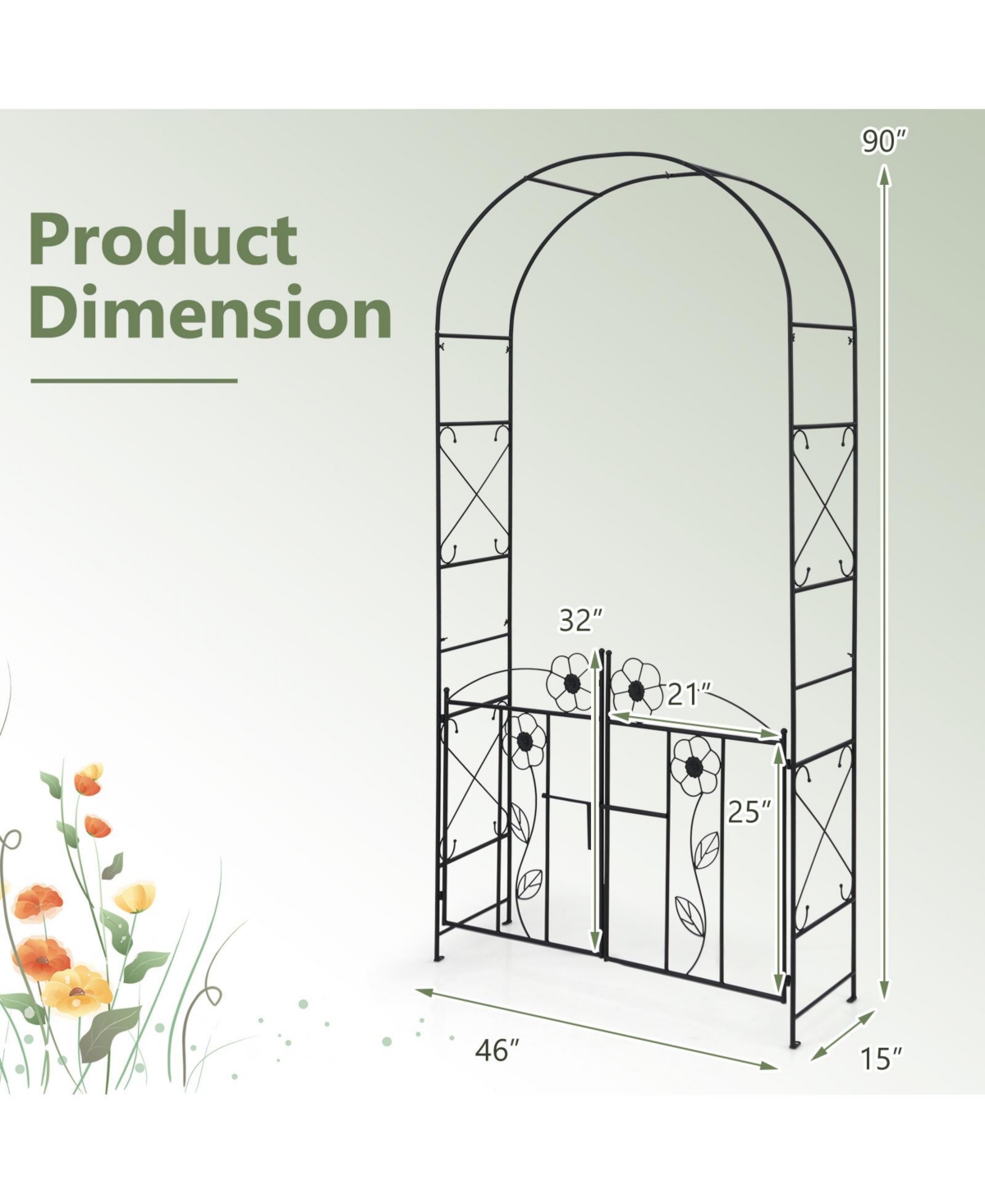 2-in-1 Garden Arbor with Door and Latch for Outdoor Lawn and Garden