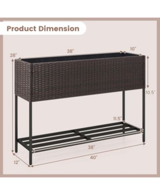 Wicker Raised Garden Bed with Storage Shelf and Drainage Gaps for Flowers