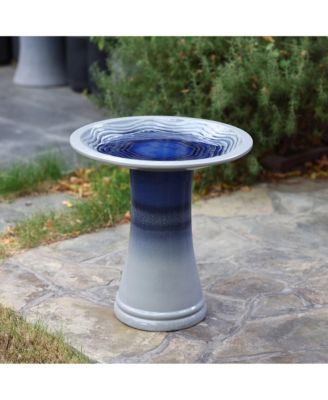 Blue Waves 18-Inch Tall Ceramic Birdbath