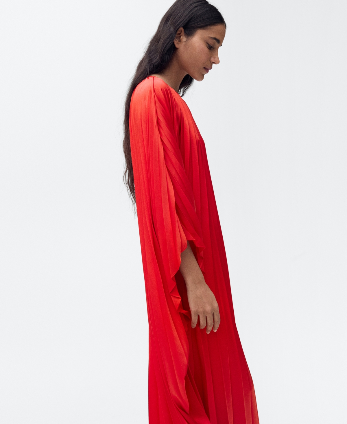Shop Mango Women's Pleated 3-quarter Sleeve Dress In Red