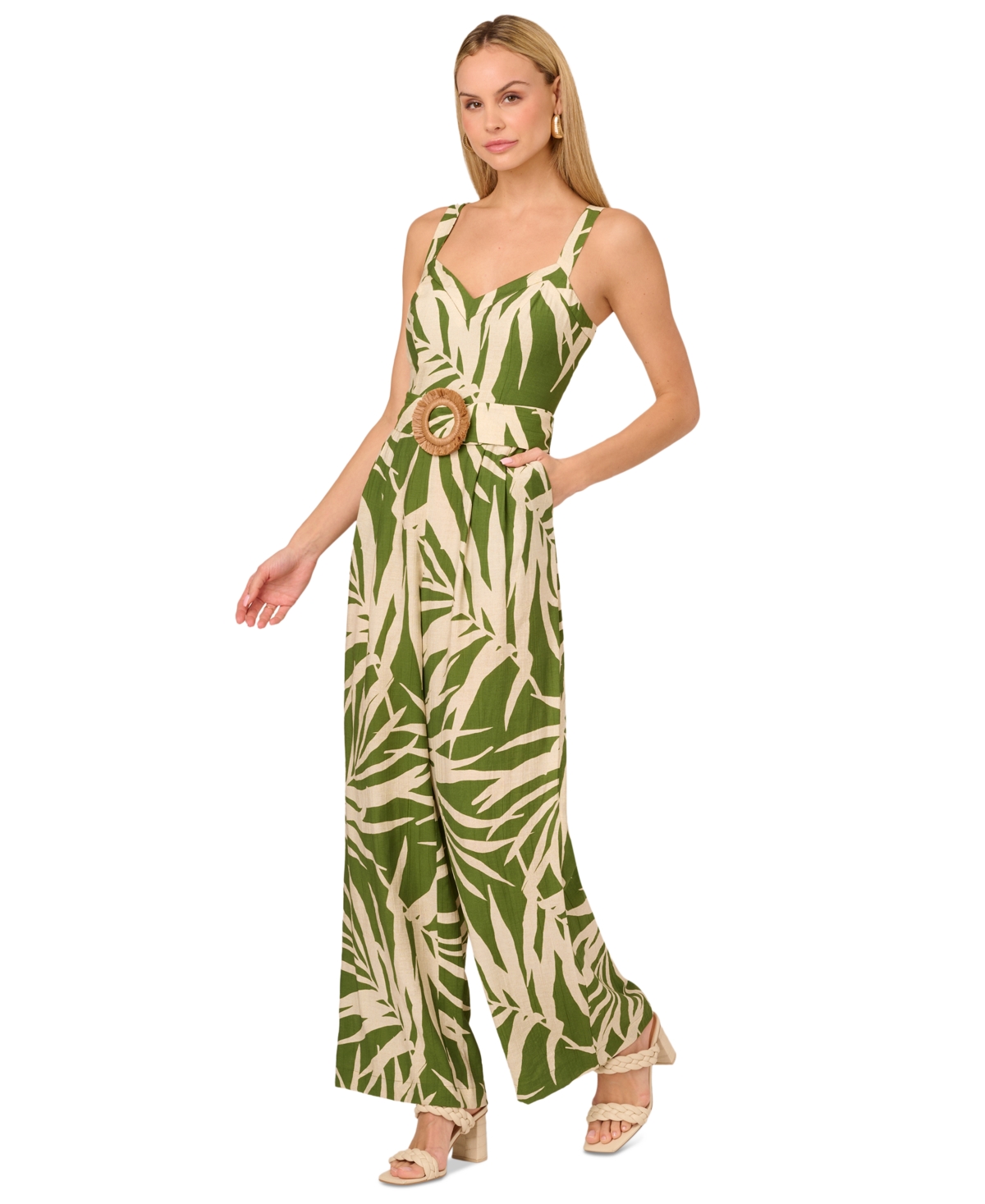 ADRIANNA BY ADRIANNA PAPELL BY ADRIANNA PAPELL WOMEN'S PALM-PRINT WIDE-LEG JUMPSUIT 