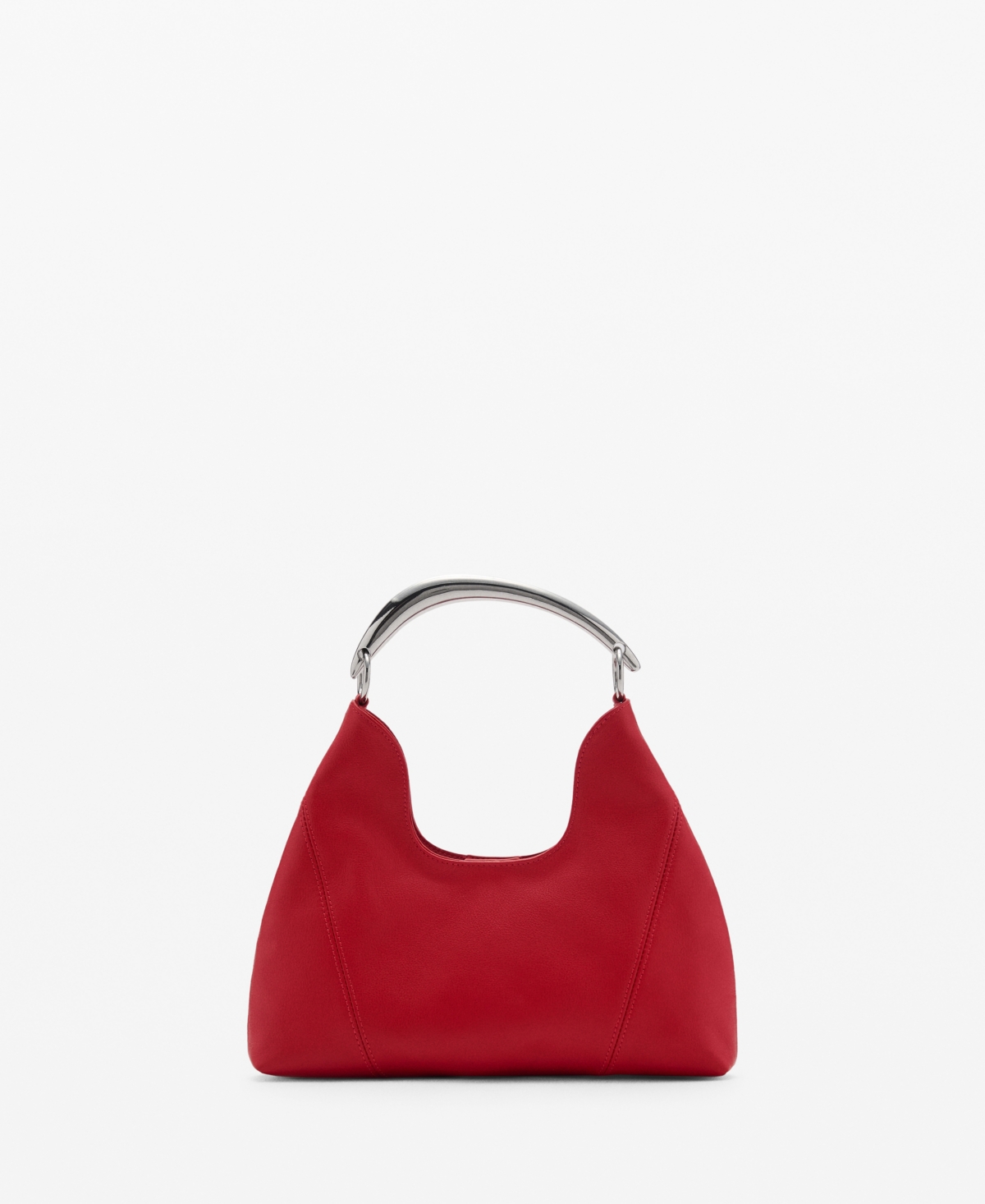 Mango Leather Shoulder Bag With Metal Handle Red In Red