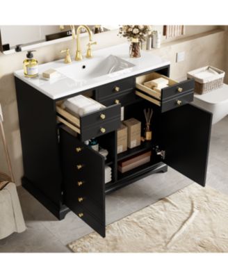  Freestanding Bathroom Vanity Set 36" Vanity with Ceramic Sink, Soft-Close Doors and Drawers, Black