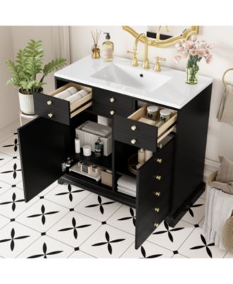  Freestanding Bathroom Vanity Set 36" Vanity with Ceramic Sink, Soft-Close Doors and Drawers, Black