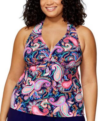 Plus Size Paisley-Print H-Back Tankini Top