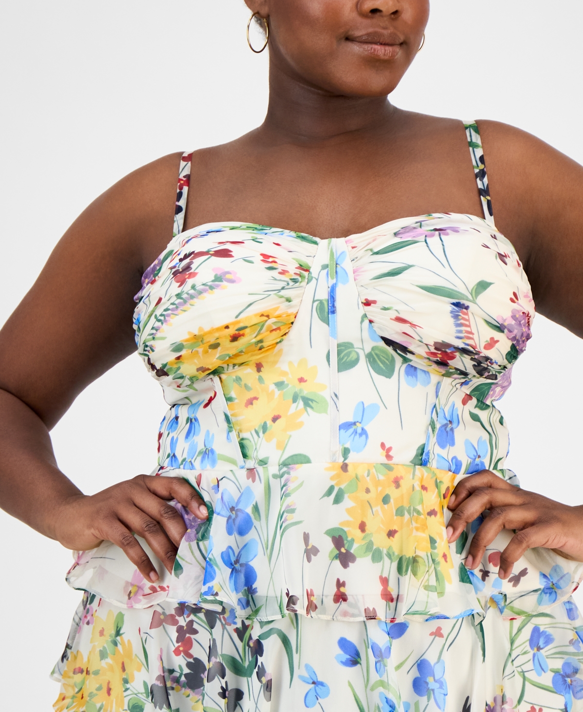 B Darlin Trendy Plus Size Tiered Floral Chiffon Dress In Purple