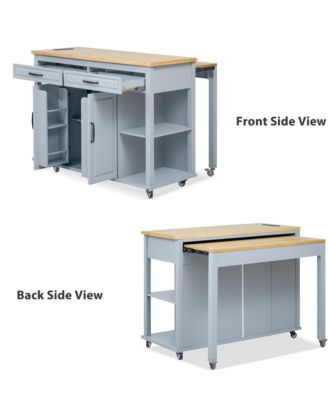 Extendable Grey Kitchen Island with Storage, Power Outlet & Drawers