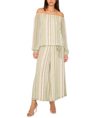 Women's Stripe Off-the-Shoulder Tied-Hem Top