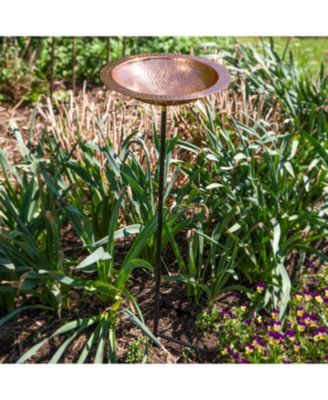Outdoor Hand-Hammered Standing Bird Bath or Bird Feeder with Stake - Copper - 33" H