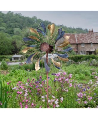 Metallic Pinwheel Powder-Coated Iron Wind Spinner - 84.5" H - Silver and Gold