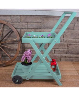 2-Tier Fir Wheeled Planter Stand - 34” H - Robin Egg Blue