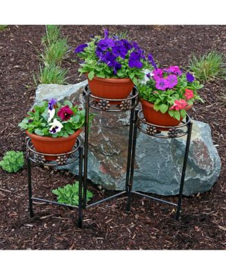 Indoor/Outdoor Steel 3-Tiered Folding Decorative Potted Flower Plant Stand Display - 29" - Bronze