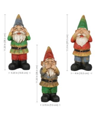 Three Wise Garden Gnomes - Hear, Speak, and See No Evil Set - Outdoor Lawn Statues