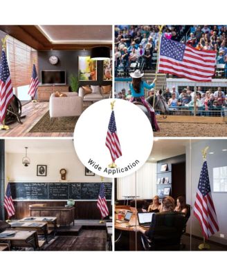 6Ft Indoor Flag Pole Kit Eagle Topper Aluminum Gold Pole with Base 3x5Ft US Flag for Office School City Hall