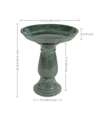Avignon Ceramic Bird Bath with Glazed Finish - Green Mist - 18.75" H