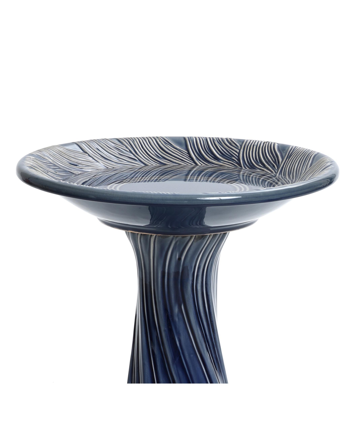 LuxenHome Blue Leaves and Swirl 22-Inch Tall Ceramic Birdbath