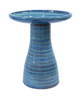 Outdoor Weather-Resistant Garden Patio Simply Elegant High-Fired Smooth Ceramic Hand-Painted Bird Bath