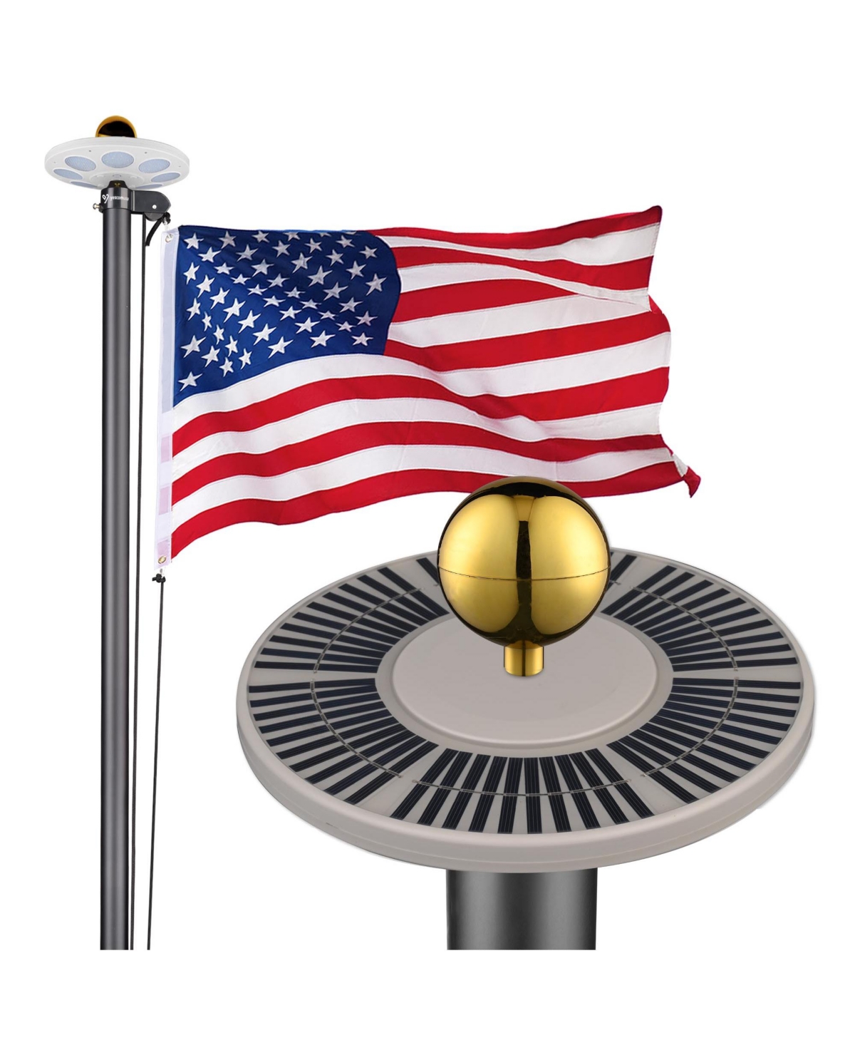 Bravery 30Ft Sectional 13Gauge Aluminum Flag Pole Kit with 136 Led Solar Light Us Flag Top Outside House Outdoor - Natrual