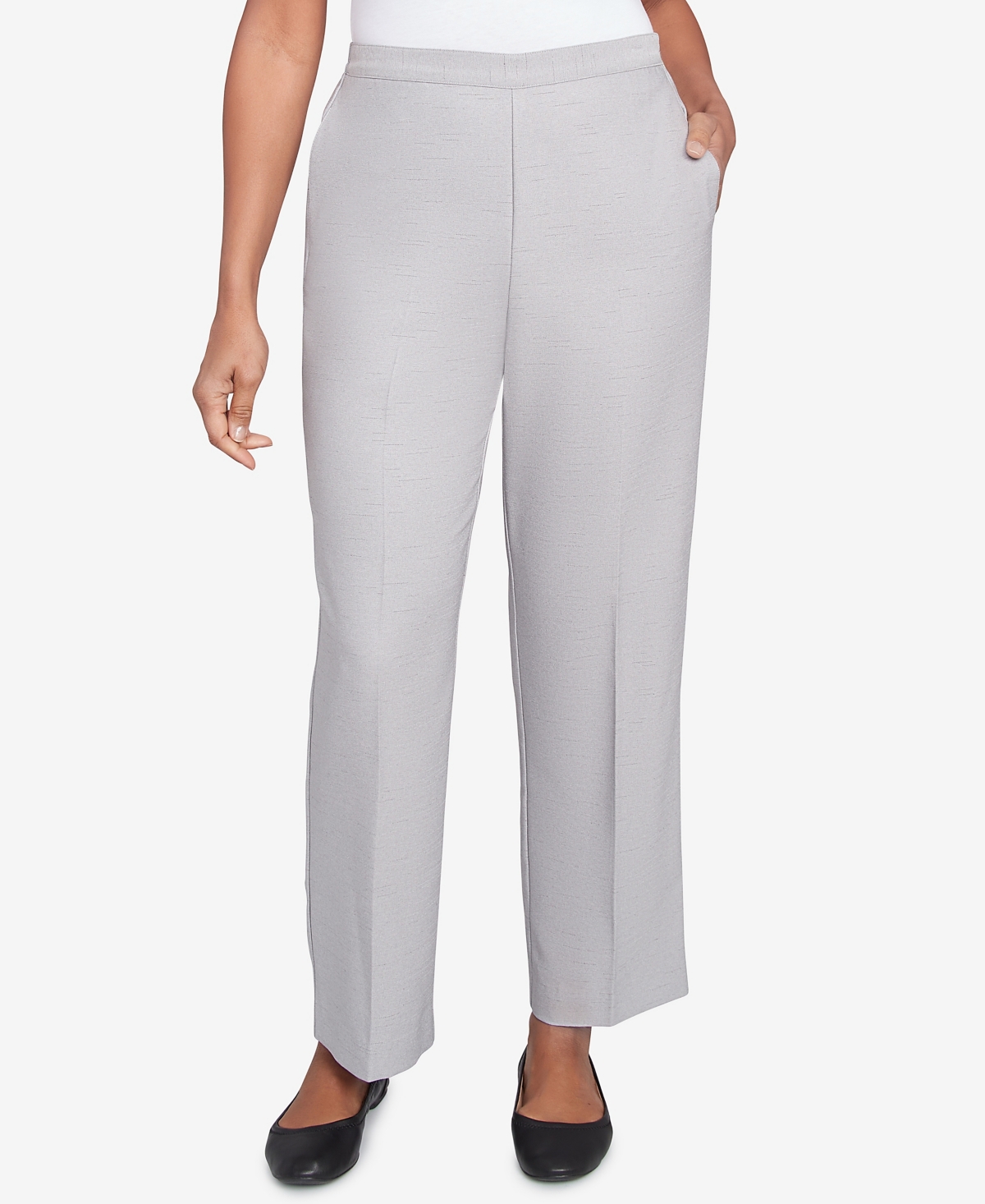 Alfred Dunner Petite Estate Of Mind Estate Pull-on Medium Length Pants In Dove Grey