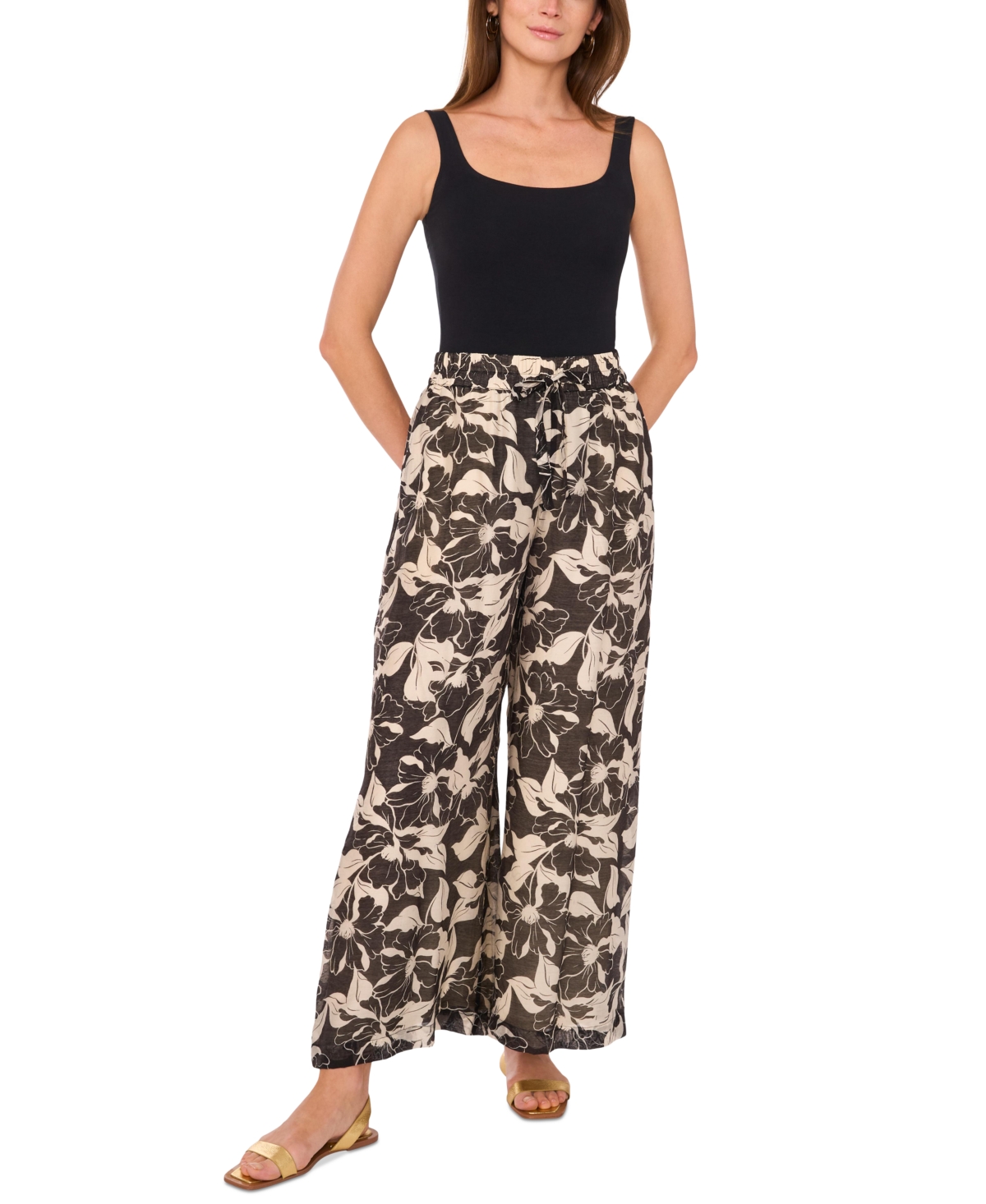 Shop Vince Camuto Women's Vine-print Wide-leg Pull-on Pants