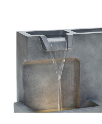 Cascading Gray with Speckled Black Rectangle 20-Inch Tall Resin Garden Fountain with Lights and Planter