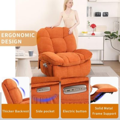 Oversized Swivel Power Recliner Chair, Modern Massage Rocker Recliner Chairs with Heated, USB-C Ports and Side Pocket
