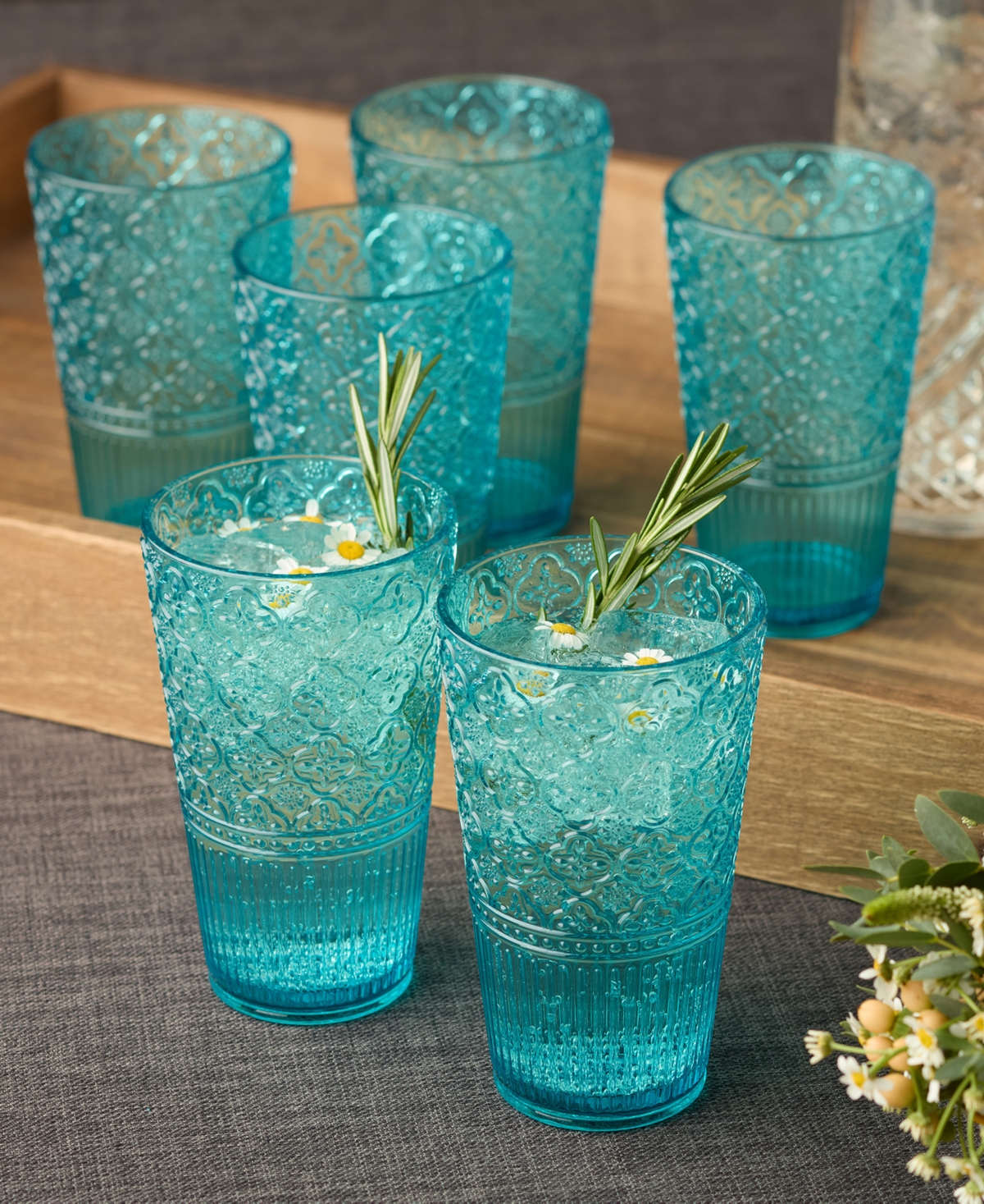 Certified International Set Of 6 Santa Fe 22oz Acrylic Ice Tea Glasses In Aqua