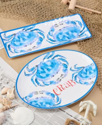Beach House Crab Melamine Platters, Set of 2